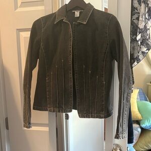 Nine West Olive Green Jean Jacket with Vertical Stitching